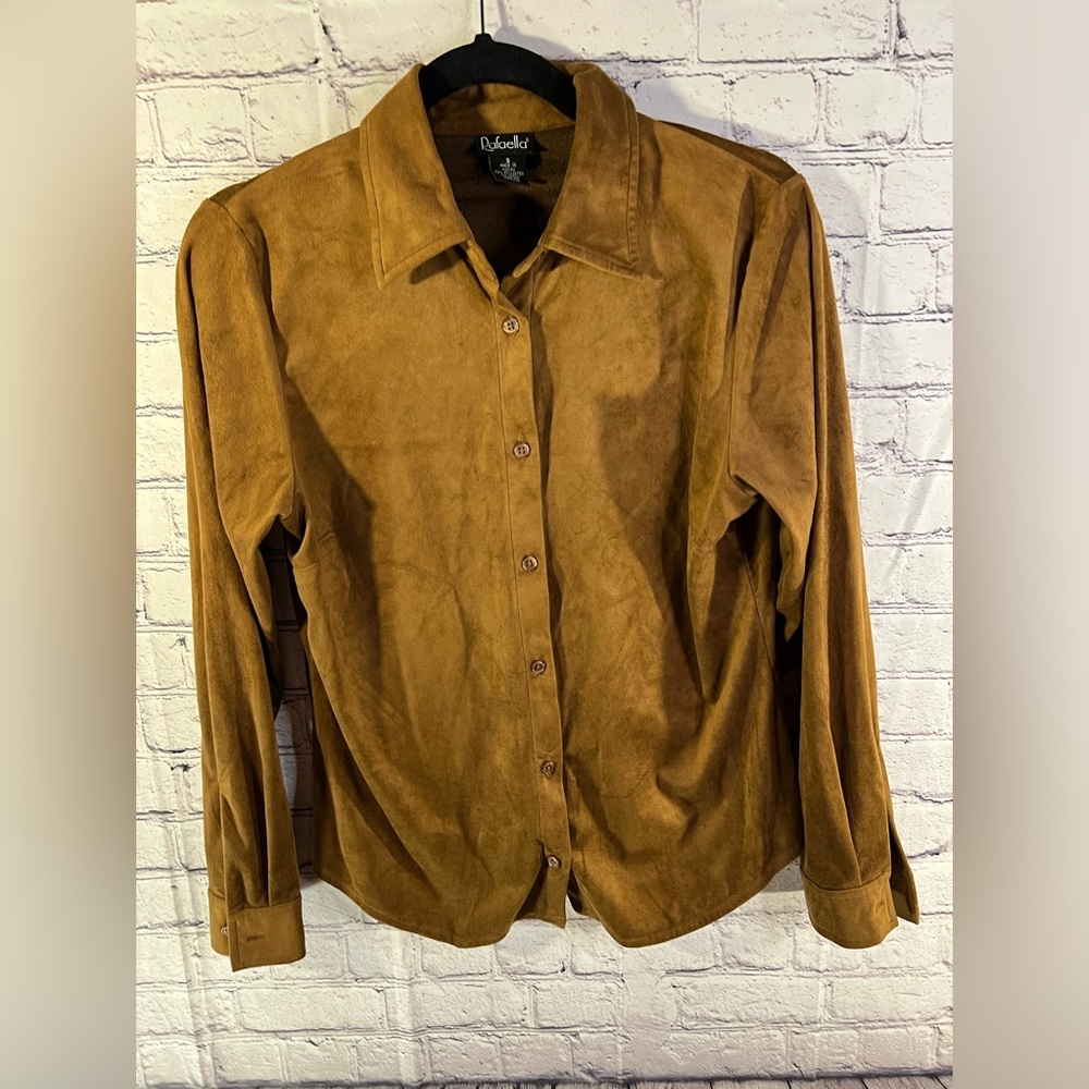 Rafaella. Ladies brown long sleeves button down shirt. Size Small.